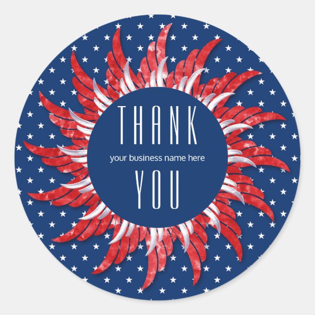 Business Thank You Patriotic Red White and Blue Classic Round Sticker (Front)