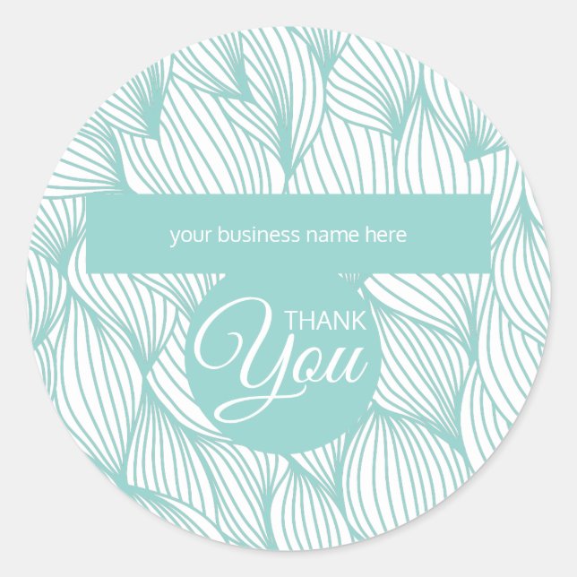 Business Thank You Soft Blue and White Botanical Classic Round Sticker (Front)