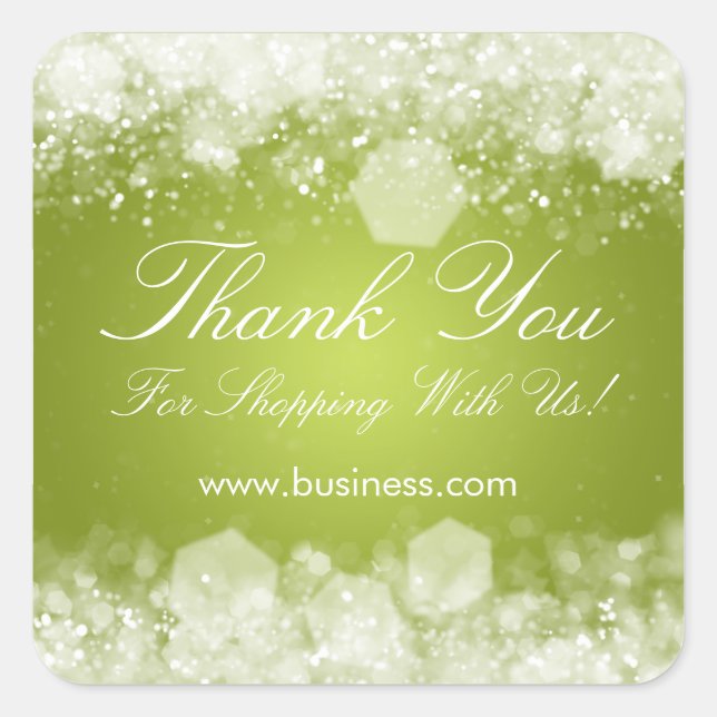 Business Thank You Sparkling Night Green Square Sticker (Front)
