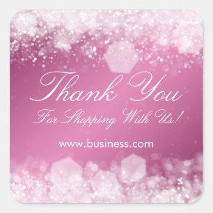 Business Thank You Sparkling Night Pink Square Sticker