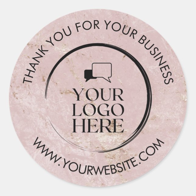 Business Thank You Stickers Custom Logo Pink Blush (Front)