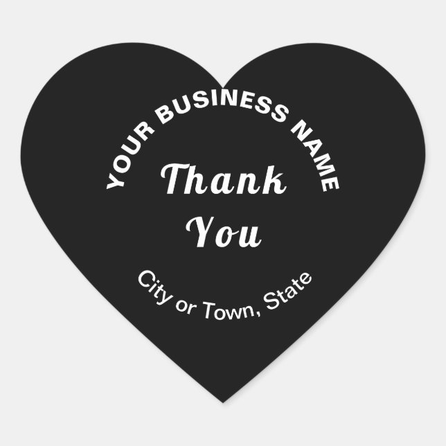 Business Thank You Texts on Black Heart Sticker (Front)