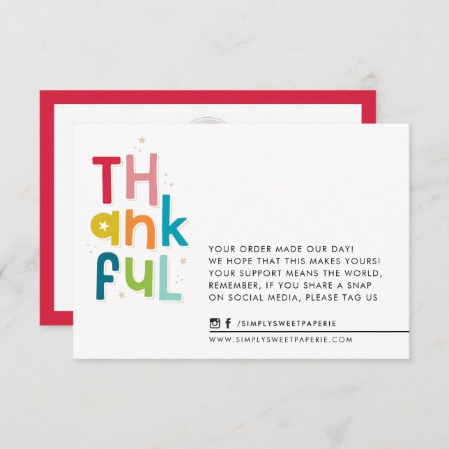 BUSINESS THANKFUL bold bright fun typography  Thank You Card (Front/Back)