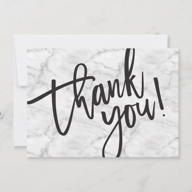 BUSINESS THANKS modern script insert marble logo Thank You Card (Front)