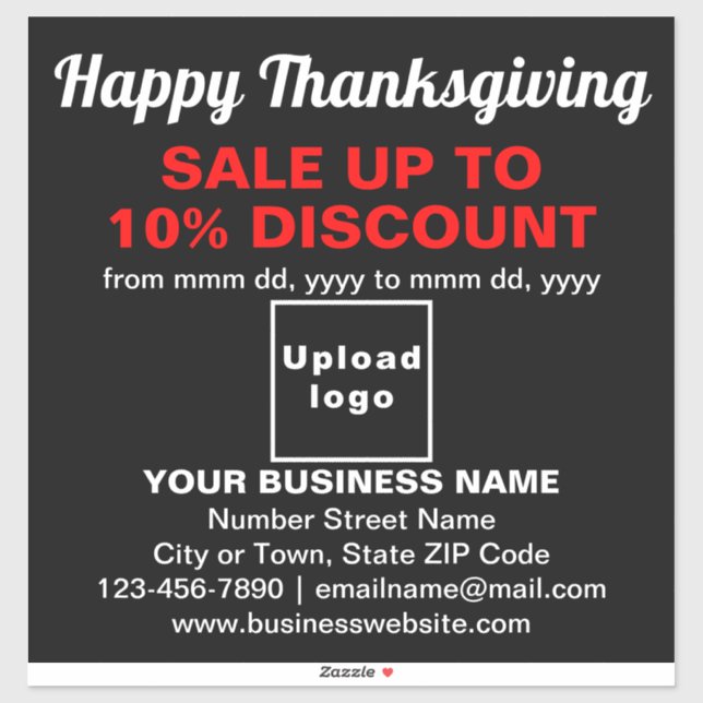 Business Thanksgiving Sale on Black Vinyl Sticker (Sheet)