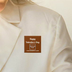 Business Valentine Greeting on Brown Square Button