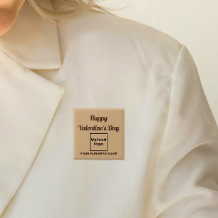 Business Valentine Greeting on Light Brown Square 2 Inch Square Button
