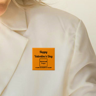 Business Valentine Greeting on Orange Colour Squar 2 Inch Square Button