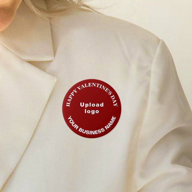 Business Valentine Greeting on Red Round Button (Business name and logo with Happy Valentine's Day greeting on red round button.)