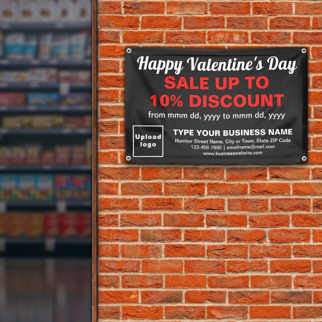 Business Valentine Sale on Black Rectangle Banner (Attract more customers this Valentine's Day. Business Valentine sale on black rectangle banner.)