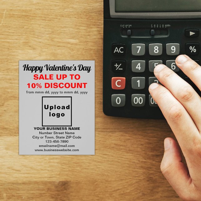 Business Valentine Sale on Grey Flyer (Attract more customers this Valentine's Day. Business Valentine sale on gray flyer on store desk.)