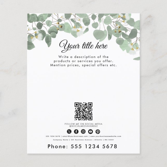 Business Watercolor Eucalyptus Greenery QR Code  Flyer (Front)