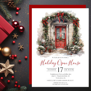 Business Watercolor Front Door Holiday Open House Invitation