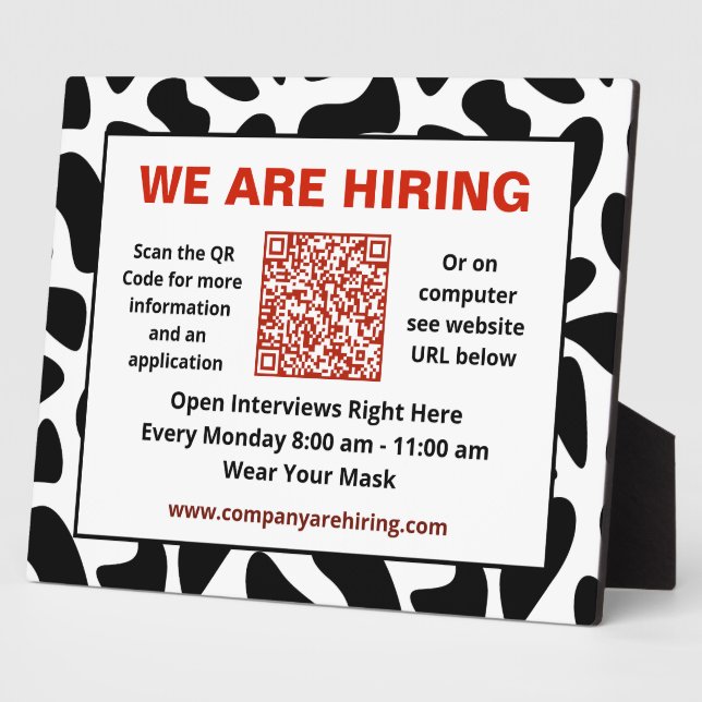 Business We Are Hiring QR Code Personalize Plaque (Side)