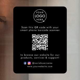 Business Website   QR Code Modern Stylish Black Window Cling