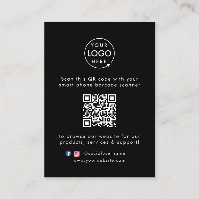 Business Website | QR Code Scan Me Modern Black Card (Front)