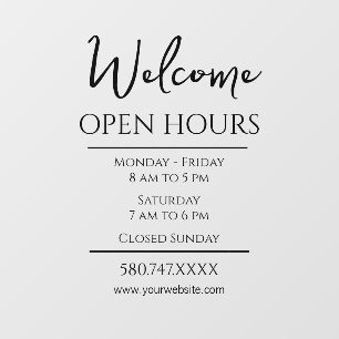 Business Welcome and Open Hours Website Window Window Cling