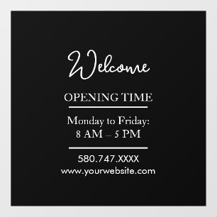 Business Welcome & Open Hours Cling