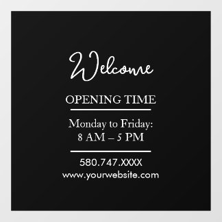 Business Welcome & Open Hours Cling