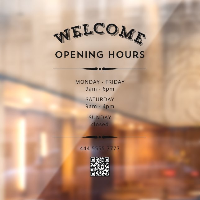Business Welcome Opening Hours with QR Code Black  Window Cling (Sheet 2)