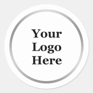Business White and Silver Border Your Logo Here Classic Round Sticker