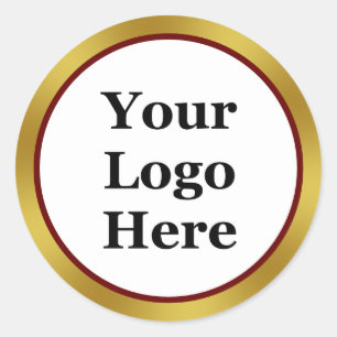 Business White Dark Red and Gold Your Logo Here Classic Round Sticker
