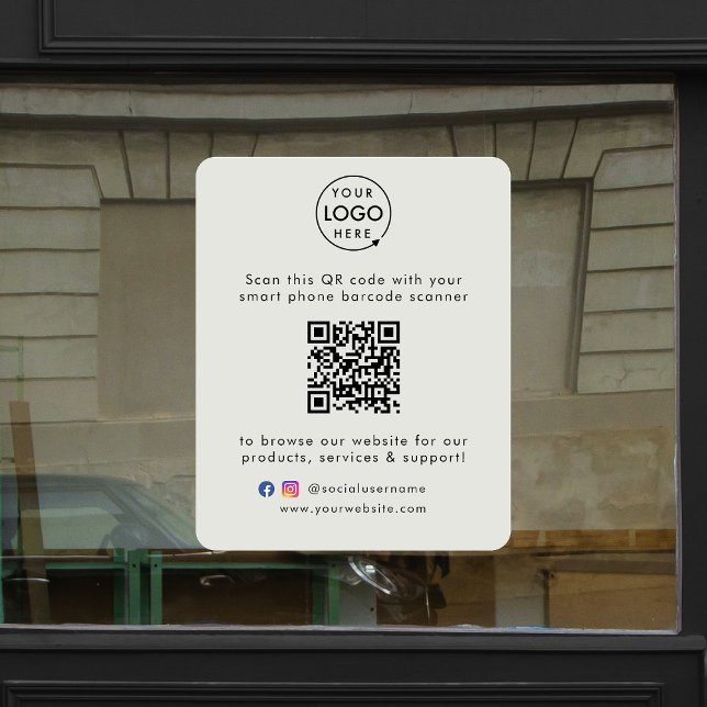 Business Window Cling | QR Code Vinyl Decal Sign (This versatile decal can easily be updated with your company logo, QR code, social media & website!)