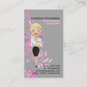 Business Woman Character Logo Pink Floral Card