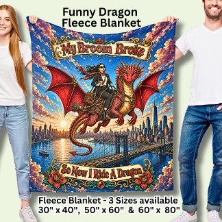 Business Woman Commuting on her Dragon   Fleece Blanket