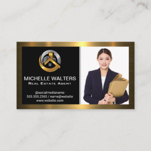 Business Woman   Gold Metallic Border Card