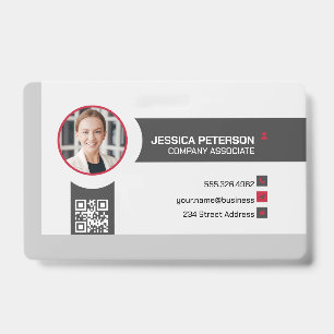 Business Woman Smiling Corporate QR Code Badge