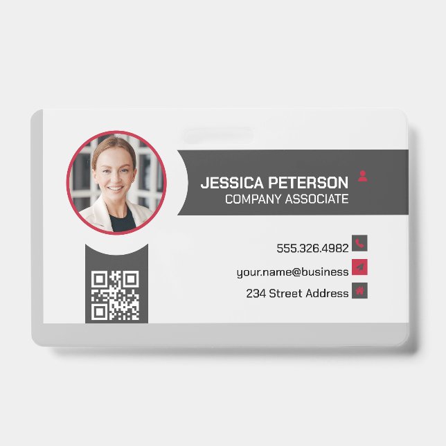 Business Woman Smiling | Corporate | QR Code Badge (Front)