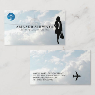 Business Woman Travelling   Airplane Logo Card