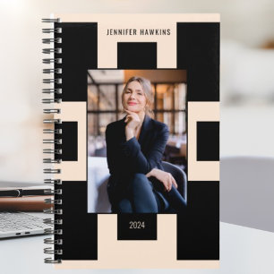 Business Women Photo Blush Pink & Black Geometric  Planner
