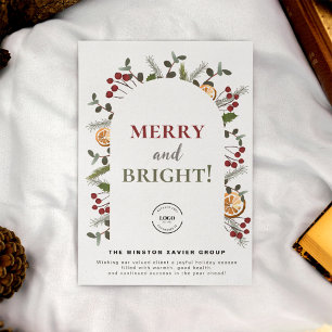 Business Xmas Merry and Bright Red Holly Corporate Holiday Card