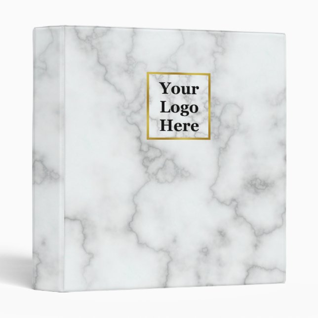 Business Your Logo Here Faux White Marble Template Binder (Front/Spine)
