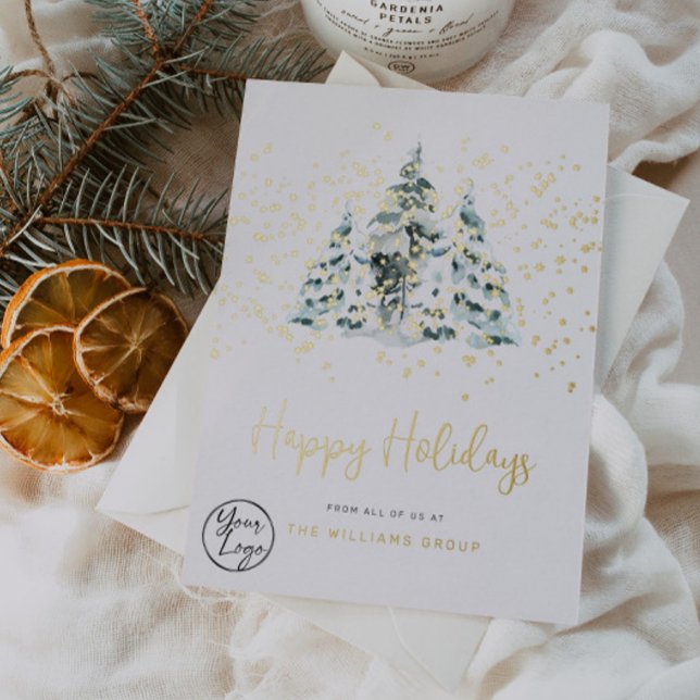 Business Your Logo Snowy Forest Foil Carte de vaca (Créateur téléchargé)