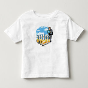 Businessman bowling a globe towards money pins toddler t-shirt