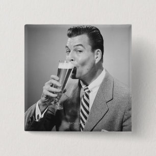 Businessman Drinking Beer 2 Inch Square Button