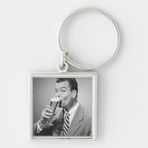 Businessman Drinking Beer Keychain