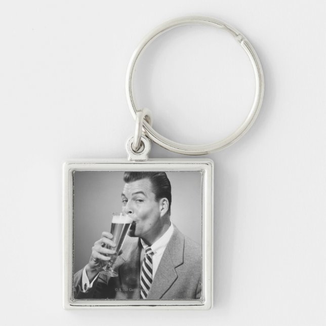 Businessman Drinking Beer Keychain (Front)