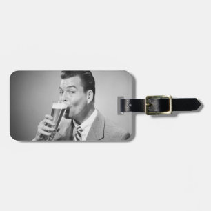 Businessman Drinking Beer Luggage Tag