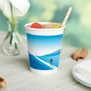 Businessman Looking Toward Future Path Paper Cups