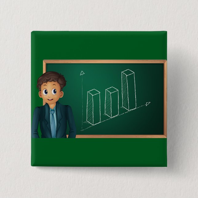 Businessman Presenting Growth Bar Chart 2 Inch Square Button (Front)