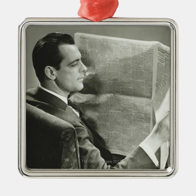 Businessman Reading the Newspaper Metal Ornament (Front)