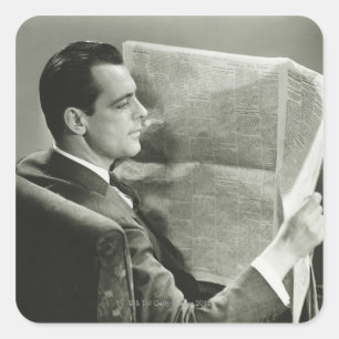 Businessman Reading the Newspaper Square Sticker