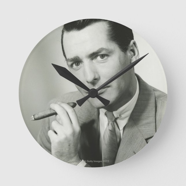 Businessman Smoking Cigar Round Clock (Front)