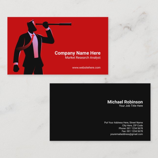 Businessman Telescope Vision | Concept | Red Business Card (Front/Back)