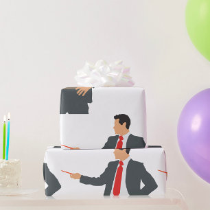 Businessman With Pointer In A Suit Wrapping Paper