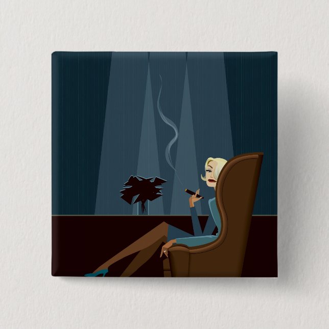 Businesswoman Smoking Cigar 2 Inch Square Button (Front)